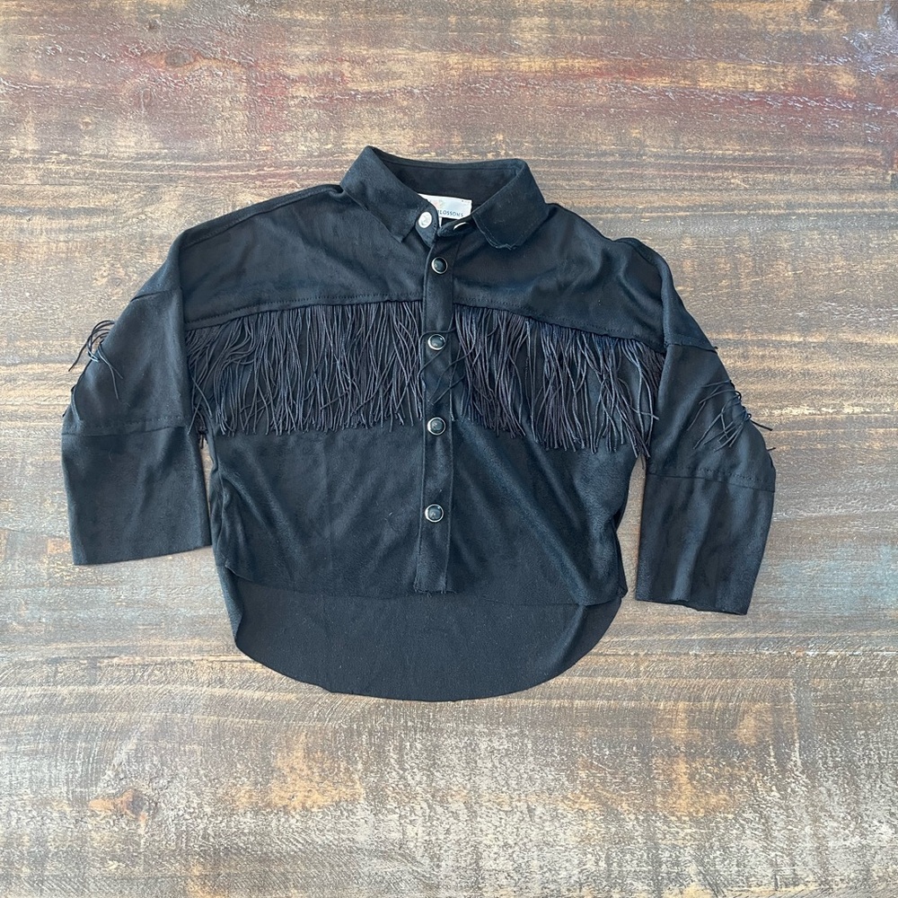 Black Fringe Button-Up Shirt